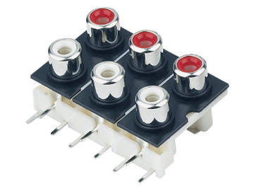 AV插座 AV6-8.4-10 90度雙層三聯排9P插板 雙孔 白底座 紅白色插口