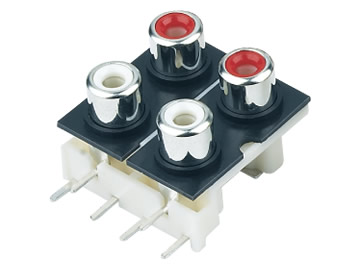 AV插座 AV4-8.4-10 90度雙層雙聯排6P插板 有孔 白底座 紅黑插口