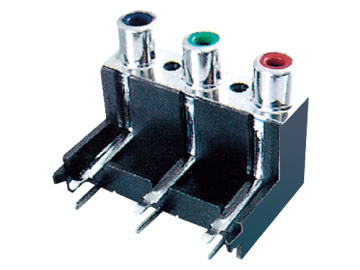 AV插座 AV3-8.4-10CP 90度三聯排3P兩腳墊高插板 黑綠紅色插口