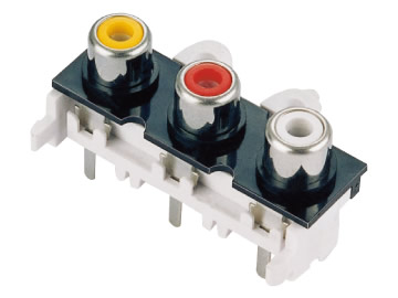 AV插座 AV3-8.4-10B 90度雙聯排6P插板 雙螺孔 黃紅白色插口