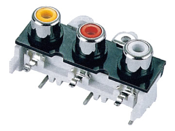 AV插座 AV3-8.4-10 90度三聯排6P兩腳插板 雙螺孔 黃紅白色插口