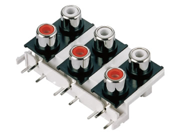 AV插座 AV6-8.4-9 90度雙層雙聯排9P兩腳插板 雙孔 紅白色