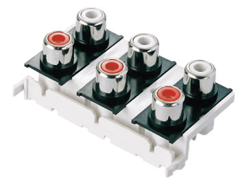 AV插座 AV6-8.4-8 180度雙層三聯排9P插板 雙孔 白紅色插口