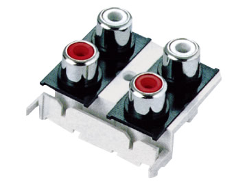 AV插座 AV4-8.4-8 180度雙層四聯排6P插板 白紅色插口