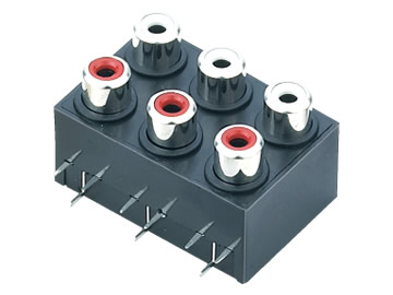 AV插座 AV6-8.4-7D 90度雙層三聯排9P插板 雙孔 黑底座白紅插口