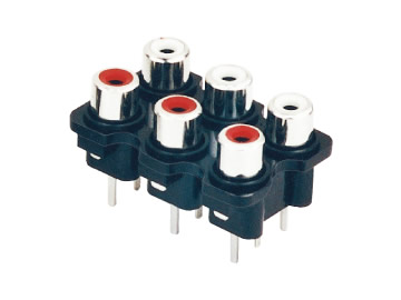 AV插座 AV6-8.4-7C 180度六聯排9P插板 雙孔 黑底座 白紅色插口