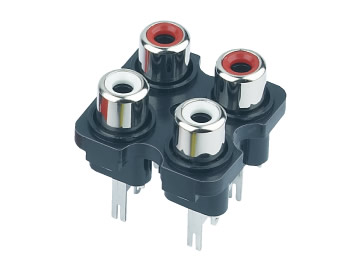 AV插座 AV4-8.4-7B 180度四聯排6P直插 單孔墊高 紅白色插口