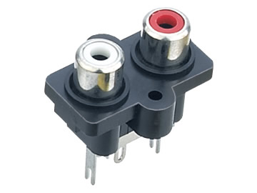 AV插座 AV2-8.4-7B 180度雙聯排3P立插 雙螺孔 黑底座 紅黑插口