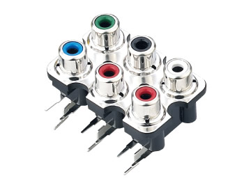 AV插座 AV6-8.4-7P 90度雙層三聯排9P插板 雙孔 綠黑白藍紅色插口