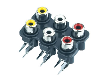 AV插座 AV6-8.4-7 90度雙層三聯排9P插板 雙孔 黃白紅色插口