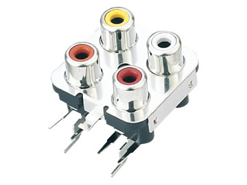 AV插座 AV4-8.4-7PZ 90度雙層雙聯排6P插板 有孔 黃白紅色插口