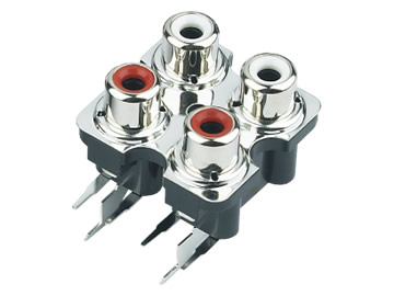 AV插座 AV4-8.4-7P 90度雙層雙聯排6P插板 有孔 白紅色插口