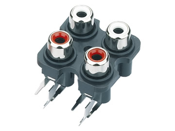 AV插座 AV4-8.4-7 90度雙層雙聯排6P插板 有孔 黑底座 白紅色插口