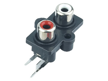 AV插座 AV2-8.4-7 90度雙層3P插板 雙螺孔 黑底座 白紅色插口