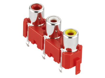 AV插座 AV3-8.4-6C 180度三聯排6P插板 紅色底座 紅白黃色插口