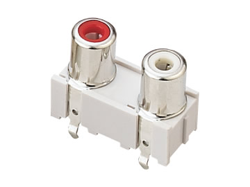 AV插座 AV2-8.4-6B 180度雙聯排直插5P插板 無孔 白底座 紅白插口