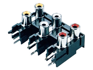 AV插座 AV6-8.4-5C 90度雙層三聯排10P插板 雙孔 黃白紅色插口