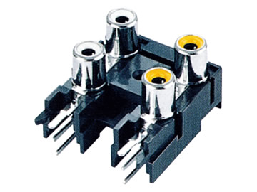 AV插座 AV4-8.4-5B 90度雙層雙聯排6P兩腳插板 有孔 白黃色插口