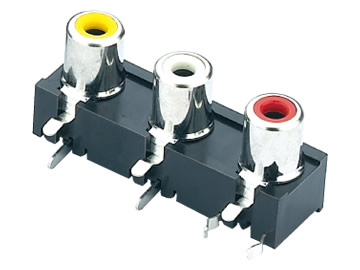 AV插座 AV3-8.4-5C 90度三聯排7P插板 黑色底座 黃白紅色插口