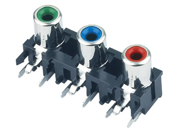 AV插座 AV3-8.4-5B(14間距) 90度三聯排7P兩腳插板 有柱 綠藍紅色插口