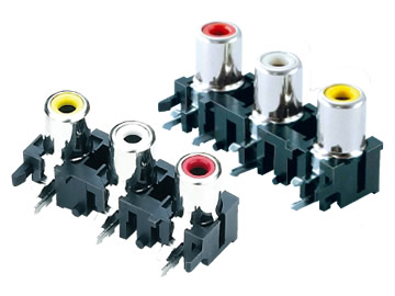 AV插座 AV3-8.4-5A 90度三聯排9P兩腳插板 黃白紅色插口