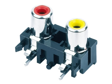 AV插座 AV2-8.4-5F 90度雙聯排4P插板 有柱 黑底座 紅黃插口