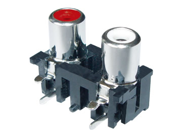 AV插座 AV2-8.4-5 90度雙聯排4P插板 黑色底座 紅白色插口