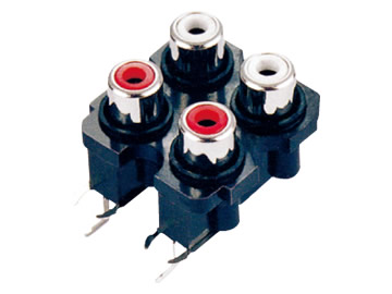 AV插座 AV4-8.4-3 90度雙層雙聯排6P插板 有孔 白紅色插口