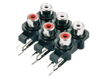 AV插座 AV6-8.4-2 90度雙層三聯排9P插板 雙孔 帶墊片 白紅色插口