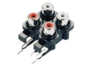 AV插座 AV4-8.4-2 90度雙層雙聯排6P插板 單孔墊高 白紅色插口