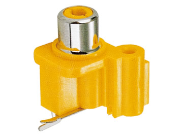 AV插座 AV-8.4-12 90度臥式2P插板 左側邊帶孔 黃色底座