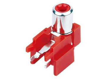 AV插座 AV-8.4-10 90度2P兩腳插板 紅色底座插口 鍍鎳