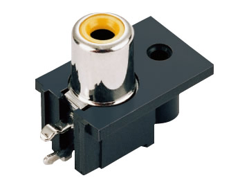 AV插座 AV-8.4-9 90度2P插板帶螺孔 黃色插口 鍍鎳