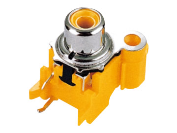 AV插座 AV-8.4-8P3 90度2P兩腳插板 左側邊螺孔 黃色底座 鍍鎳