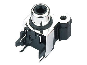 AV插座 AV-8.4-8P 90度2P兩腳插板 左側螺孔 黑色底座鍍鎳