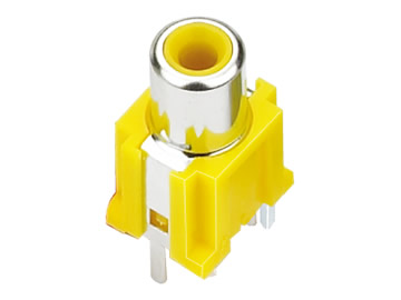 AV插座 AV-8.4-7A 180度2P兩腳魚叉腳插板 黃色底座插口