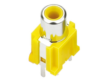 AV插座 AV-8.4-7 180度2P魚叉腳立插 黃色底座 插口鍍鎳