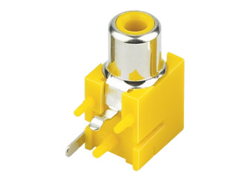 AV插座 AV-8.4-4 90度2P插板 三個定位柱 黃色底座 鍍鎳